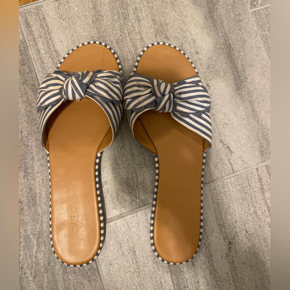 J Crew Blue and White Tie Sandals